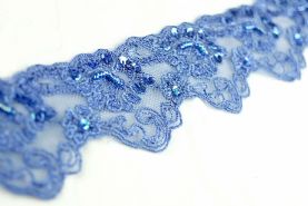 Mid Blue 3-4.5cm Sequined and Beaded Scalloped Lace Trim
